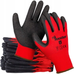 RĘKAWICZKI RĘKAWICE BHP ROBOCZE ROZMIAR 9 CZERWONE + CZARNY LATEKS 12 PAR