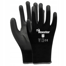 RĘKAWICE ROBOCZE RĘKAWICZKI ROOSTER CZARNE + POLIURETAN - ROZMIAR 7