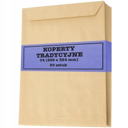 KOPERTA KOPERTY BRĄZOWE BIUROWE LISTOWE C4 BEZ OKIENKA MOCNY KLEJ 50 SZT