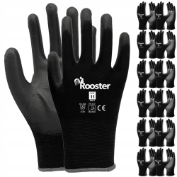 RĘKAWICE ROBOCZE RĘKAWICZKI ROOSTER CZARNE + POLIURETAN 12 PAR - ROZMIAR 11