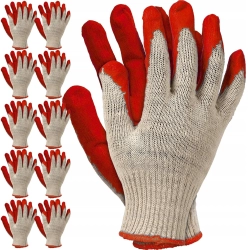 RĘKAWICE ROBOCZE POLIBAWEŁNIANE + LATEKS (WAMPIRKI) ROZMIAR L - 10 PAR