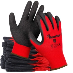 RĘKAWICZKI RĘKAWICE BHP ROBOCZE ROZMIAR 11 CZERWONE + CZARNY LATEKS 12 PAR