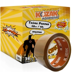 TAŚMA PAKOWA KLEJĄCA BRĄZOWA 48mm/66y KOZAK KLEJ HOT MELT KARTON 36 SZTUK