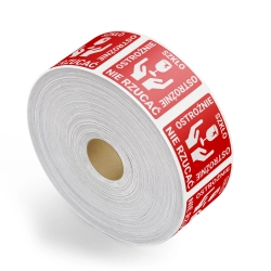 ETYKIETY NAKLEJKI 77x77mm OSTROŻNIE SZKŁO NIE RZUCAĆ x1000 SZTUK