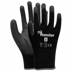 RĘKAWICE ROBOCZE RĘKAWICZKI ROOSTER CZARNE + POLIURETAN - ROZMIAR 8