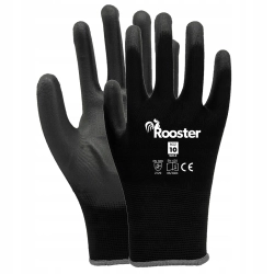 RĘKAWICE ROBOCZE RĘKAWICZKI ROOSTER CZARNE + POLIURETAN - ROZMIAR 10