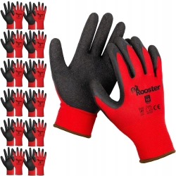 RĘKAWICZKI RĘKAWICE BHP ROBOCZE ROZMIAR 10 CZERWONE + CZARNY LATEKS 12 PAR