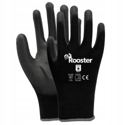 RĘKAWICE ROBOCZE RĘKAWICZKI ROOSTER CZARNE + POLIURETAN - ROZMIAR 9