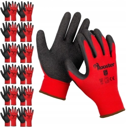 RĘKAWICZKI RĘKAWICE BHP ROBOCZE ROZMIAR 11 CZERWONE + CZARNY LATEKS 12 PAR