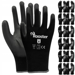 RĘKAWICE ROBOCZE RĘKAWICZKI ROOSTER CZARNE + POLIURETAN 12 PAR - ROZMIAR 8