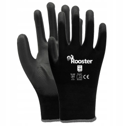 RĘKAWICE ROBOCZE RĘKAWICZKI ROOSTER CZARNE + POLIURETAN - ROZMIAR 11