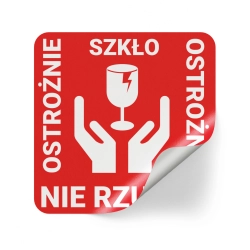 ETYKIETY NAKLEJKI 77x77mm OSTROŻNIE SZKŁO NIE RZUCAĆ x1000 SZTUK
