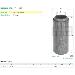 FILTR POWIETRZA MANN FILTER C 11 120