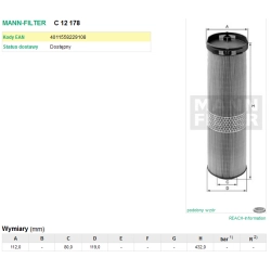 FILTR POWIETRZA MANN FILTER C 12 178
