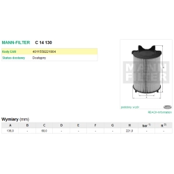 FILTR POWIETRZA MANN FILTER C 14 130