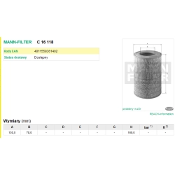 FILTR POWIETRZA MANN FILTER C 16 118