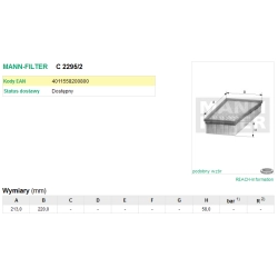 FILTR POWIETRZA MANN FILTER C 2295/2