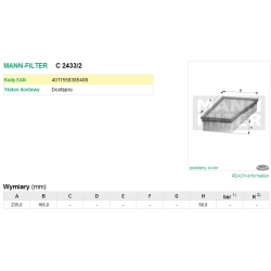 FILTR POWIETRZA MANN FILTER C 2433/2