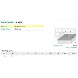 FILTR POWIETRZA MANN FILTER C 3875