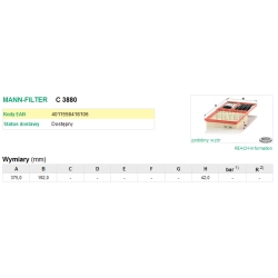FILTR POWIETRZA MANN FILTER C 3880