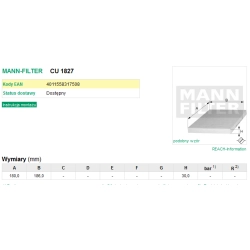 FILTR KABINOWY MANN FILTER CU 1827