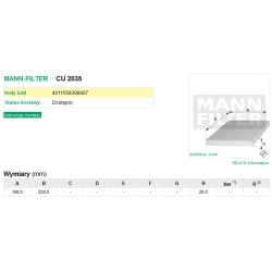FILTR KABINOWY MANN FILTER CU 2035