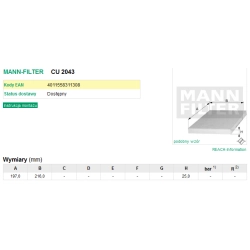 FILTR KABINOWY MANN FILTER CU 2043