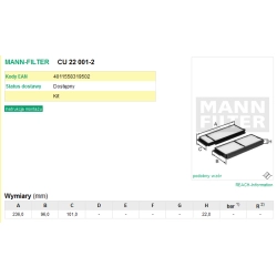FILTR KABINOWY MANN FILTER CU 22 001-2