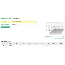 FILTR KABINOWY MANN FILTER CU 2243