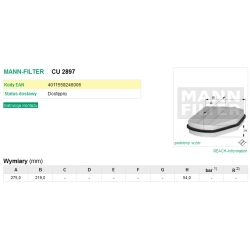 FILTR KABINOWY MANN FILTER CU 2897