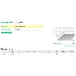 FILTR KABINOWY MANN FILTER CU 3037