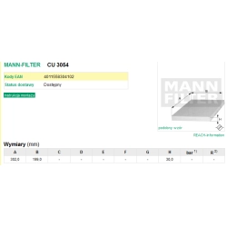 FILTR KABINOWY MANN FILTER CU 3054