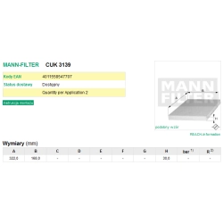 FILTR KABINOWY MANN FILTER CUK 3139
