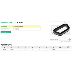 FILTR KABINOWY MANN FILTER CUK 4136