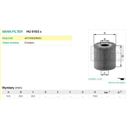FILTR OLEJU MANN FILTER HU 615/3 X