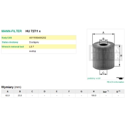 FILTR OLEJU MANN FILTER HU 727/1 X