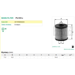FILTR PALIWA MANN FILTER PU 816 X