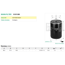 FILTR OLEJU MANN FILTER W 811/80