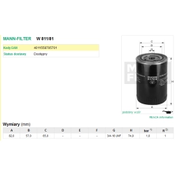 FILTR OLEJU MANN FILTER W 811/81