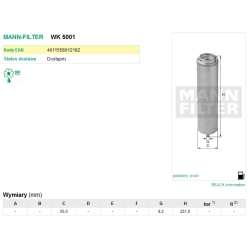 FILTR PALIWA MANN FILTER WK 5001