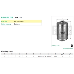 FILTR PALIWA MANN FILTER WK 725