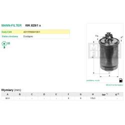 FILTR PALIWA MANN FILTER WK 829/1 X