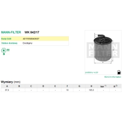 FILTR PALIWA MANN FILTER WK 842/17