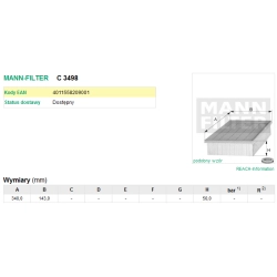 FILTR POWIETRZA MANN FILTER C 3498