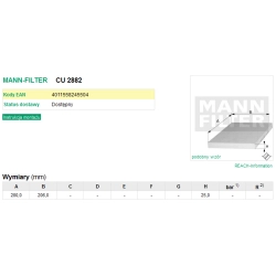 FILTR KABINOWY MANN FILTER CU 2882
