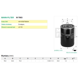 FILTR OLEJU MANN FILTER W 7003