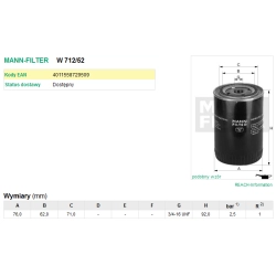 FILTR OLEJU MANN FILTER W 712/52