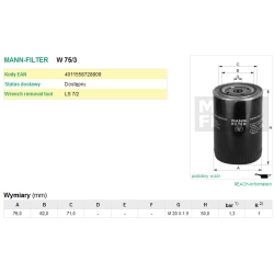 FILTR OLEJU MANN FILTER W 75/3