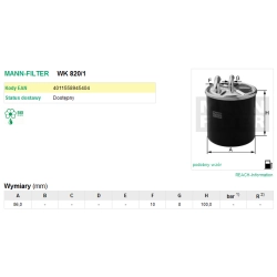 FILTR PALIWA MANN FILTER WK 820/1
