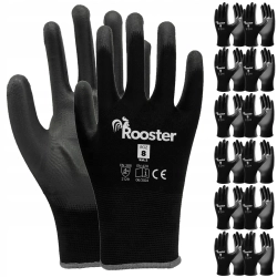 RĘKAWICE ROBOCZE RĘKAWICZKI ROOSTER CZARNE + POLIURETAN 12 PAR - ROZMIAR 8